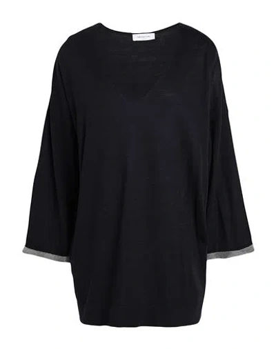 Fabiana Filippi Woman Sweater Navy Blue Size 10 Virgin Wool, Cotton, Cashmere, Ecobrass In Black