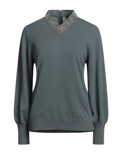 Fabiana Filippi Woman Sweater Slate Blue Size 6 Virgin Wool, Silk, Cashmere, Brass