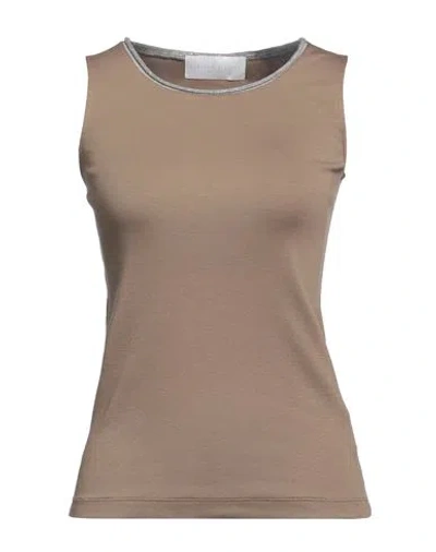 Fabiana Filippi Woman T-shirt Khaki Size 0 Cotton, Elastane, Virgin Wool, Viscose, Silk In Beige