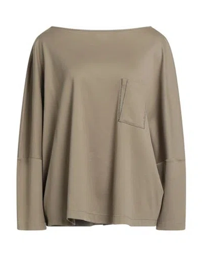 Fabiana Filippi Woman T-shirt Khaki Size 8 Cotton, Ecobrass In Gray