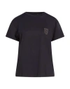 Fabiana Filippi Woman T-shirt Midnight Blue Size 12 Cotton, Elastane, Brass In Black