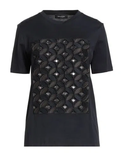 Fabiana Filippi Woman T-shirt Midnight Blue Size 4 Cotton, Polyester, Metal In Black