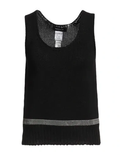 Fabiana Filippi Woman Top Black Size 12 Virgin Wool, Silk, Cashmere, Ecobrass