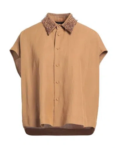 FABIANA FILIPPI FABIANA FILIPPI WOMAN SHIRT CAMEL SIZE 10 VISCOSE, LINEN