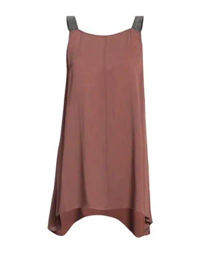 Fabiana Filippi Woman Top Chocolate Brown Size 6 Acetate, Silk, Polyester