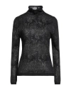 Fabiana Filippi Lace-pattern Turtleneck Sweater In Fine Merino Wool In Black