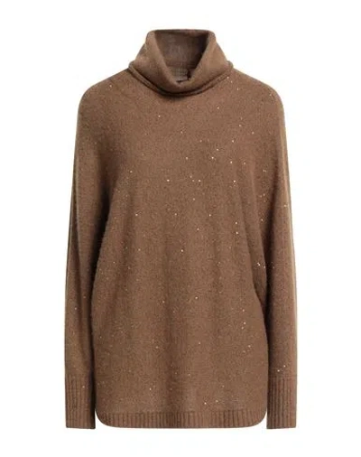 Fabiana Filippi Woman Turtleneck Camel Size 12 Merino Wool, Silk, Cashmere, Alpaca Wool, Polyester In Brown