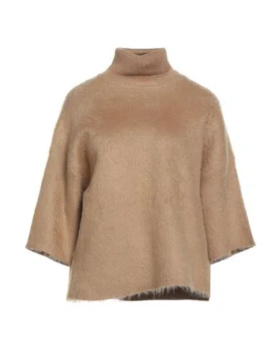Fabiana Filippi Woman Turtleneck Camel Size M Virgin Wool, Mohair Wool, Polyamide, Wool, Elastane In Brown