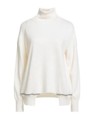 Fabiana Filippi Woman Turtleneck Ivory Size 14 Virgin Wool, Silk, Cashmere, Ecobrass In Multi