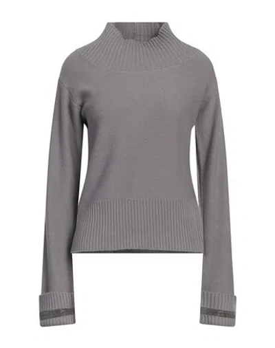 Fabiana Filippi Woman Turtleneck Taupe Size 6 Merino Wool, Silk, Cashmere In Grey