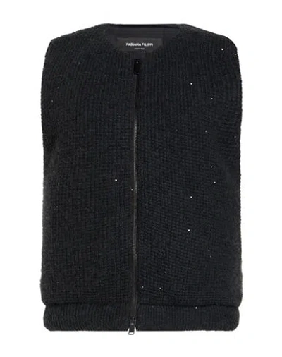 Fabiana Filippi Woman Vest Charcoal Size 6 Virgin Wool, Silk, Cashmere, Alpaca Wool, Polyester In Black
