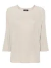 Fabiana Filippi Luxurious Ribbed Sweatshirt With Three-quarter Sleeves And Elegant Side Slits In Beige