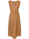 Fabiana Filippi Belted V-neck Midi Dress In Beige