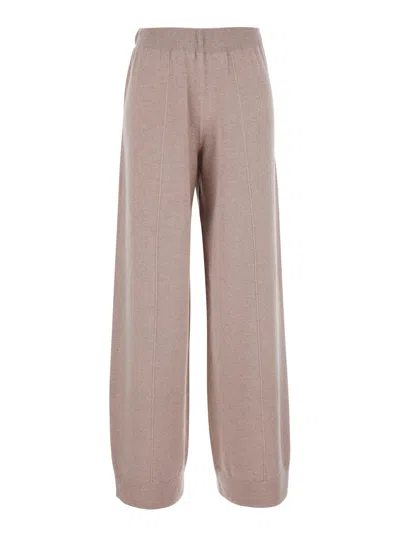 Fabiana Filippi Women's Rhinestone-embellished Wool-silk Pants With Elastic Waist And Side Pockets In Neutral