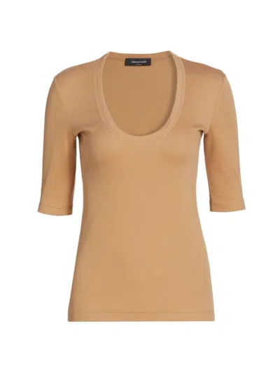 Fabiana Filippi Women's Stretch-cotton Jersey Ribbed U-neck Top In Brown