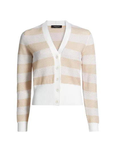 Fabiana Filippi Women's Striped Wool-cotton Mesh Cardigan In Neutral