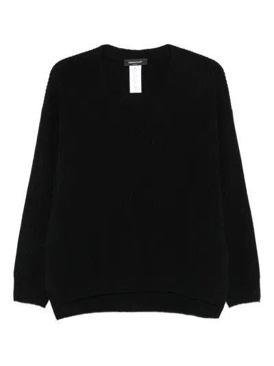 Fabiana Filippi Ribbed Wool V-necked Jumper With Long Sleeves In Black