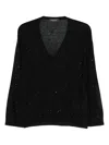 Fabiana Filippi V-neck Wool Sweater Sparkling Detail In Black