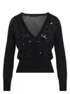 Fabiana Filippi V-neck Wool Blend Cardigan With Front Sequins Detail In Black