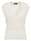 Fabiana Filippi V-neck Vanilla White Virgin Wool Vest In Nude & Neutrals
