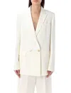 FABIANA FILIPPI WOMEN'S WHITE V-NECK BLAZER WITH PADDED SHOULDERS AND FRONT BUTTON CLOSURE