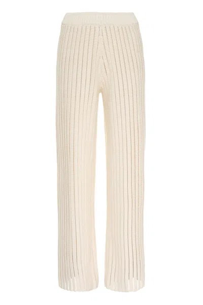 Fabiana Filippi Ivory White Cotton Blend Trousers In Green