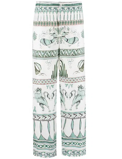 Fabiana Filippi Womens Wide-leg Trousers With Pattern In Bianco/ottanio/verde