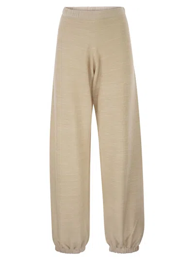 Fabiana Filippi Wool And Cotton Jogging Trousers With Links Stitching In Neutral