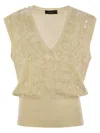 Fabiana Filippi Wool And Cotton Waistcoat With Sequins In Vanilla