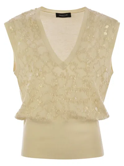 Fabiana Filippi Wool And Cotton Waistcoat With Sequins In Vanilla