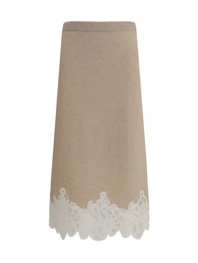 Fabiana Filippi Wool And Lace Midi Skirt In Neutral