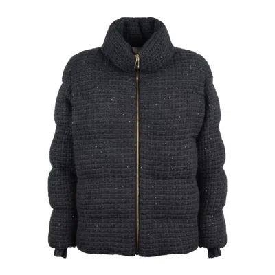 Fabiana Filippi Wool And Silk Down Jacket With Sequins In Black