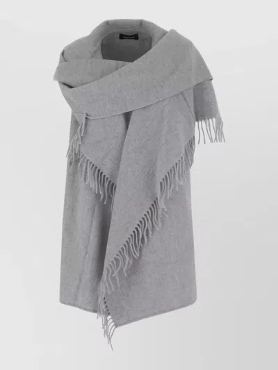Fabiana Filippi Wool Blend Cape Fringe Detailing In Gray