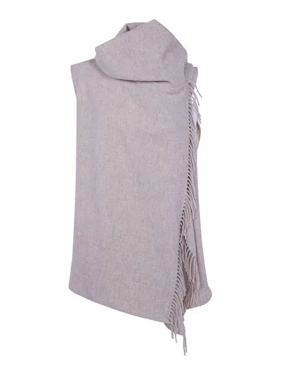 Fabiana Filippi Wool Blend Cape Vest With Scarf In Neutral