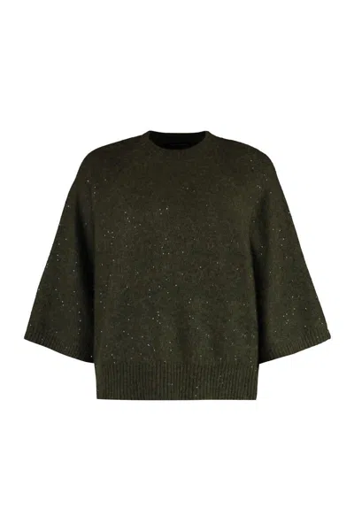 Fabiana Filippi Wool-blend Crew-neck Sweater In Green