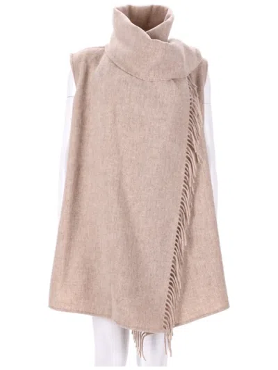 Fabiana Filippi Wool Blend Gilet With Fringed Scarf In Neutral