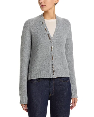 Fabiana Filippi Wool Blend Rhinestone Cropped Cardigan In Gray