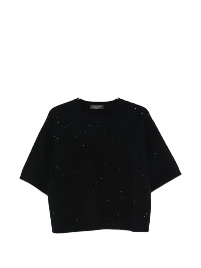 Fabiana Filippi Wool Blend Sweater Short Sleeves Round Neck In Black