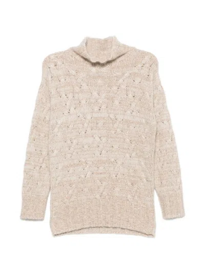 Fabiana Filippi Cable-knit Sequin-embellished Sweater In Neutral