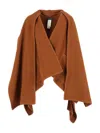 Fabiana Filippi Wool Cape With Patch Pockets And Piercing Detail In Brown