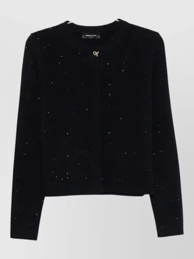 Fabiana Filippi Wool Cardigan Crew Neck Sequin Detail In Black