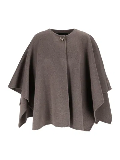 Fabiana Filippi Wool Cashmere Double Crew Neck Cape In Animal Print