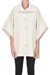 Fabiana Filippi Wool Cloth Cape With Knitted Inserts In White