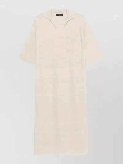 Fabiana Filippi Wool Cotton Shirtdress Tonal Stripes Neckline In Brown