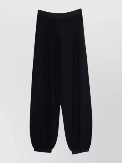 Fabiana Filippi Wool Cotton Trousers Elasticated Cuffs Waistband In Black