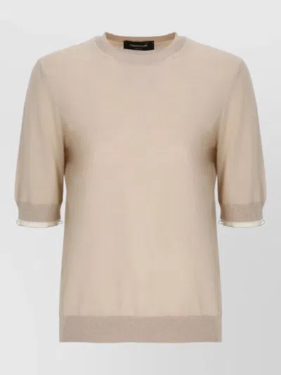 Fabiana Filippi Wool Crewneck Sweater Short Sleeves In Neutral