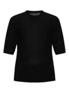 Fabiana Filippi Crewneck Wool Top Short Sleeves Sparkling Finish In Black