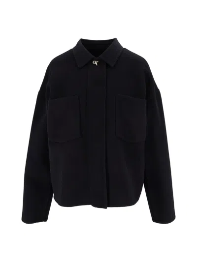 Fabiana Filippi Wool Double Cropped Shirt Jacket With Filo Diamante De In Blue