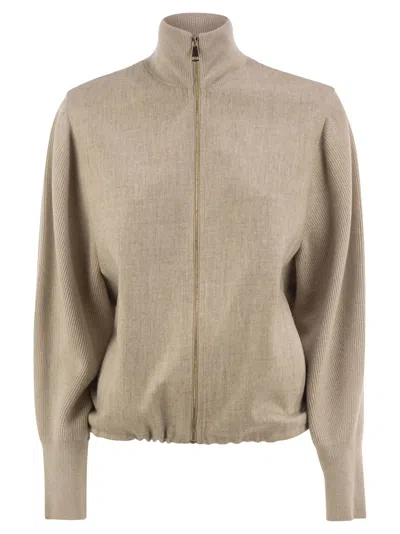 Fabiana Filippi Wool Flannel And Knit Bomber Jacket In Brown