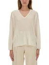 Fabiana Filippi Relaxed Fit Wool Blend V-neck Sweater In White